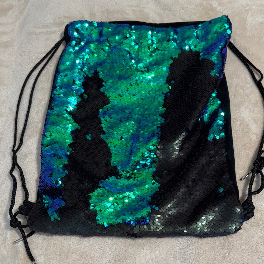 Sequin Drawstring Bag - Black and Green and blue